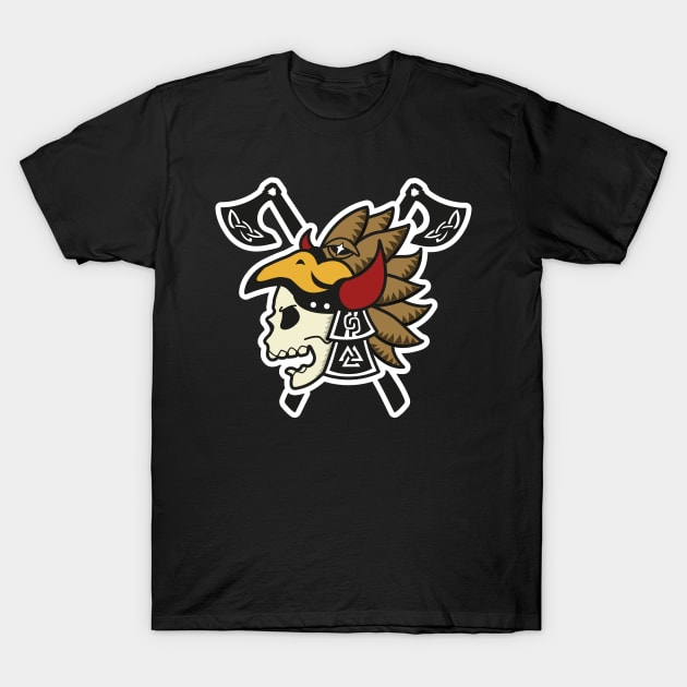 Viking Aztec Warrior Skull (with stroke) T-Shirt by ChocolateBono